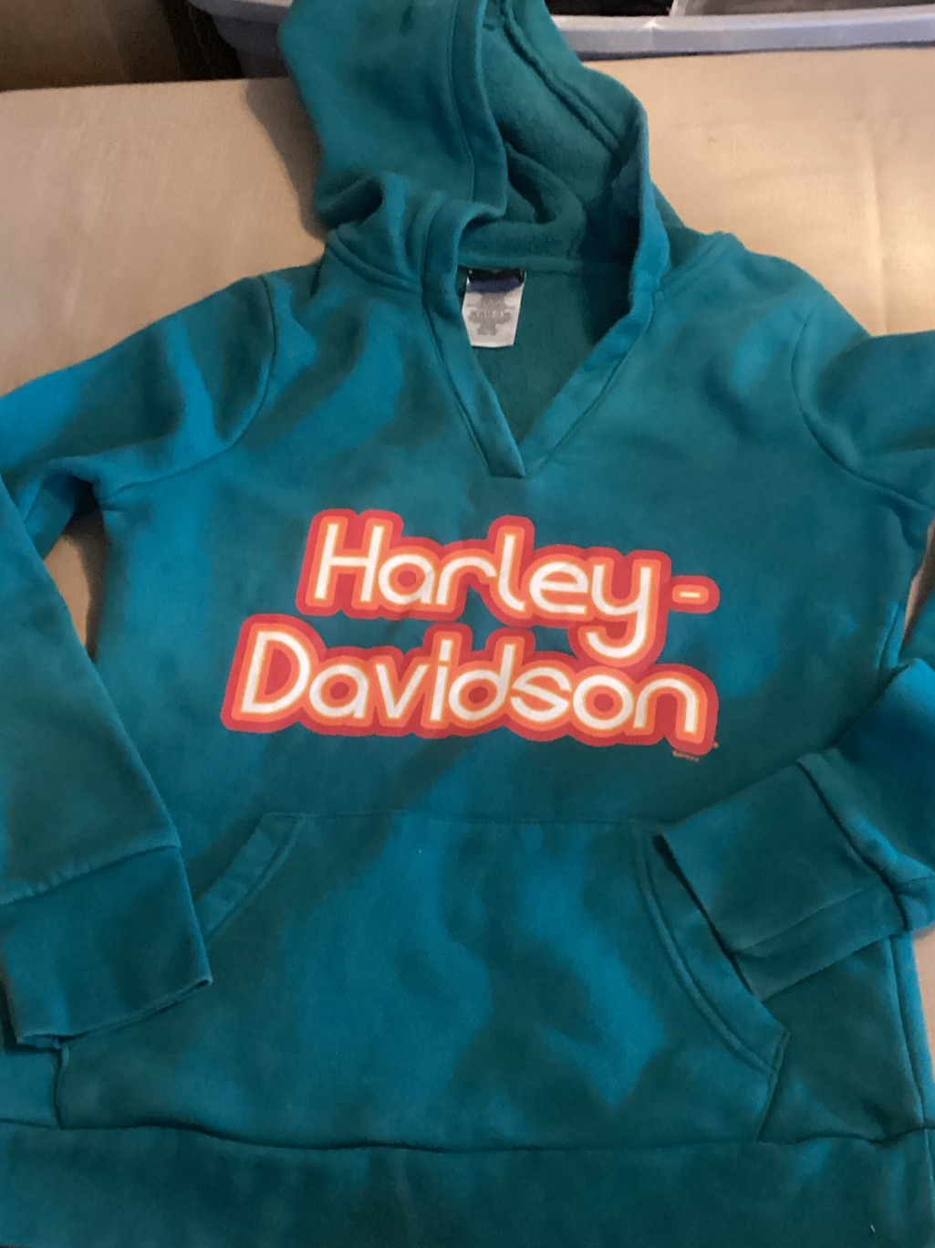 Euc Harley-Davidson Teal Womens Hooded Sweatshirt With Retro Logo